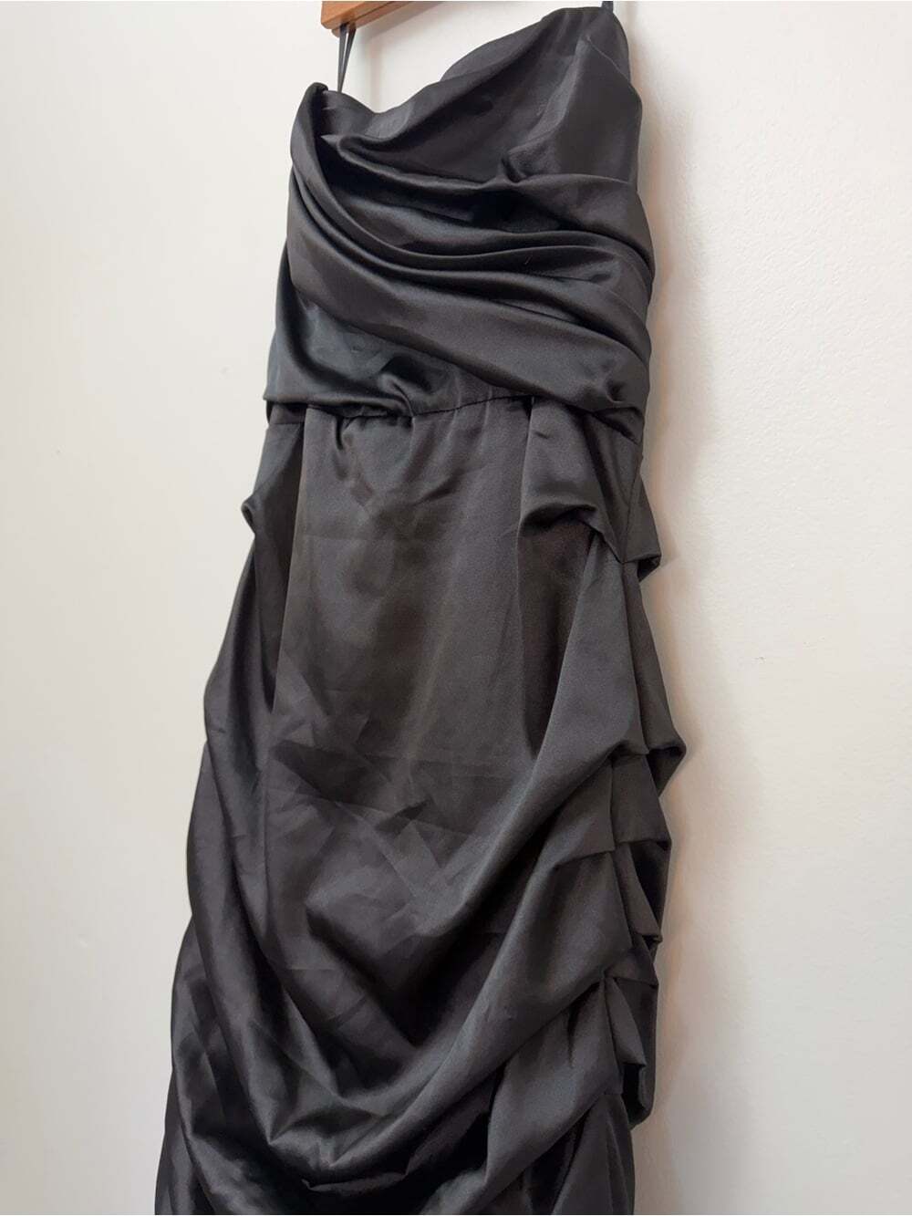 Le Château Black Strapless Ruched Satin Cocktail Dress Made in Canada M - Picture 7 of 7
